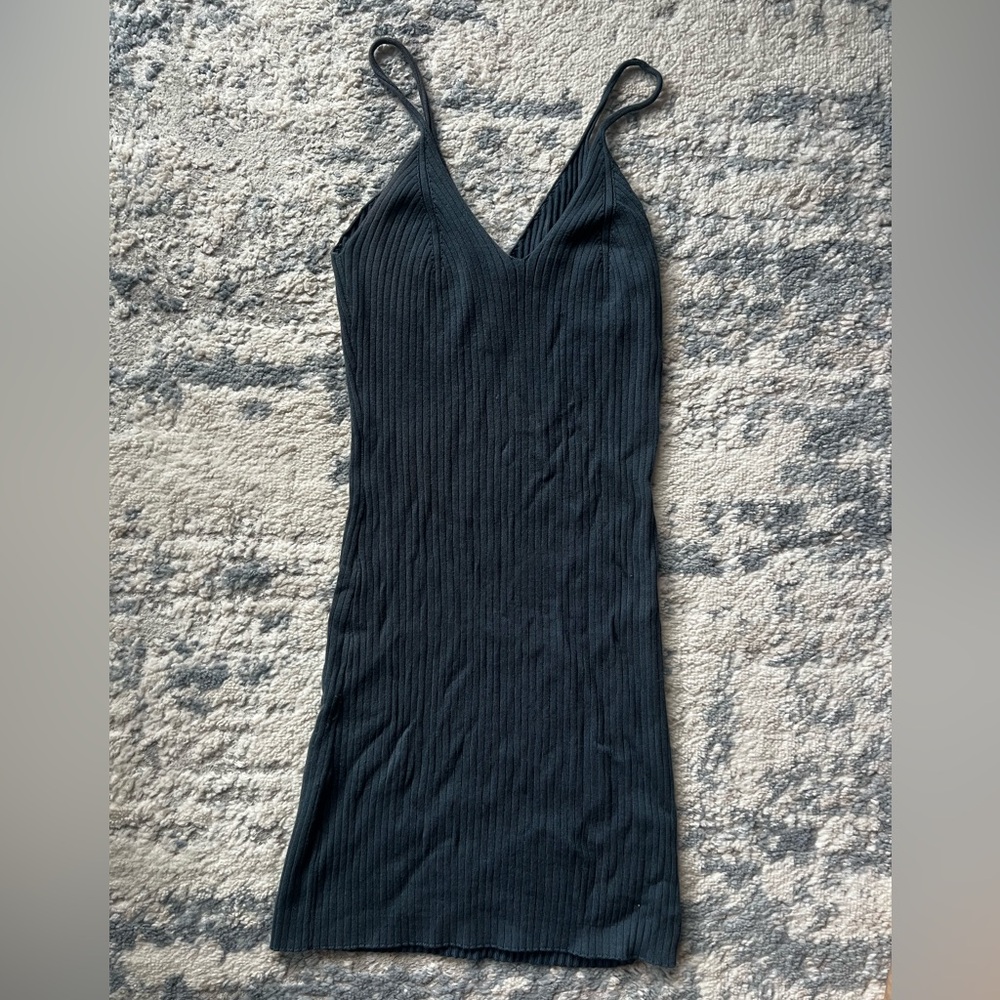 Elegant Black Ribbed Mini Dress